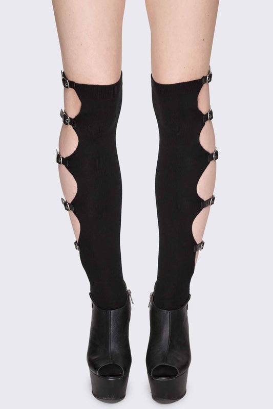 Shutdown Knee Buckle Straps High Socks Black | Minga London